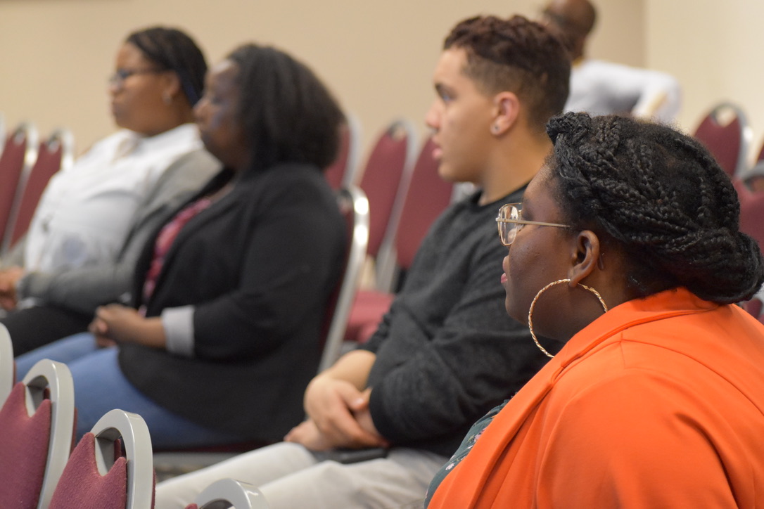 Attendees listen to Sara Joyner speak during 2020 Black History Month event