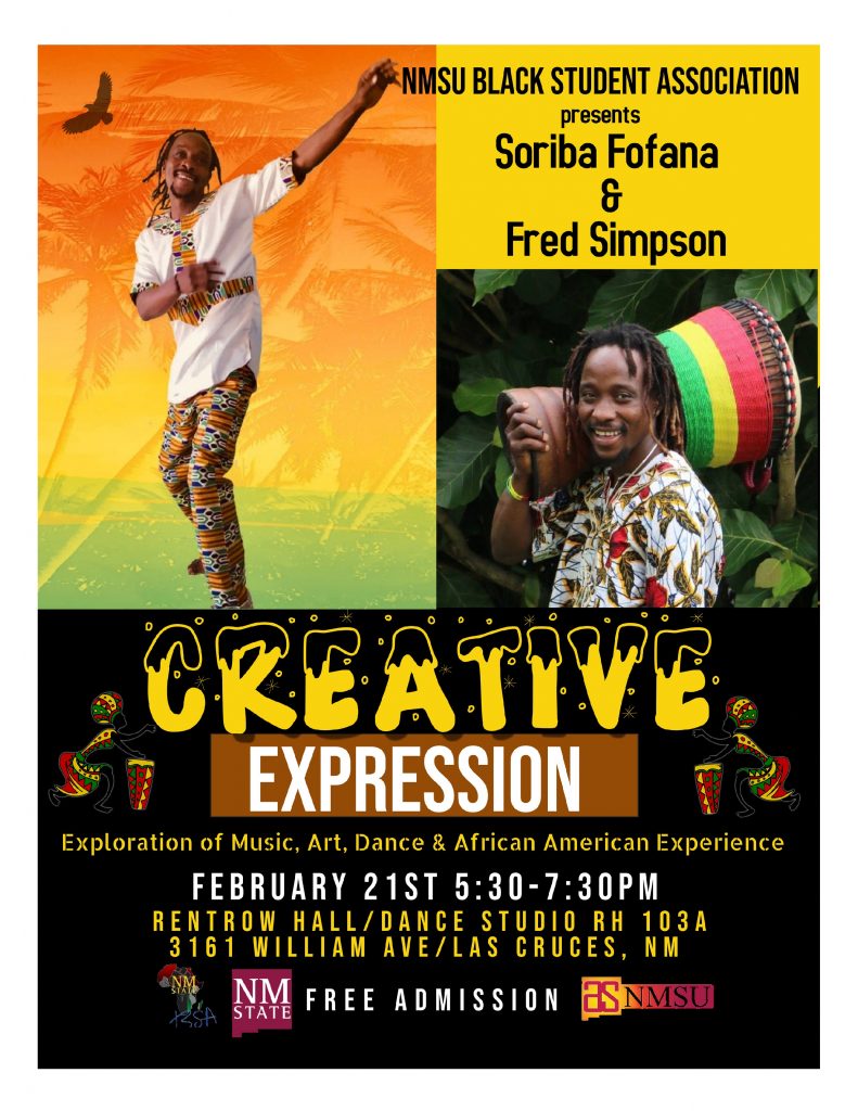 Flyer for the Creative Expression event during the 2020 Black History Month