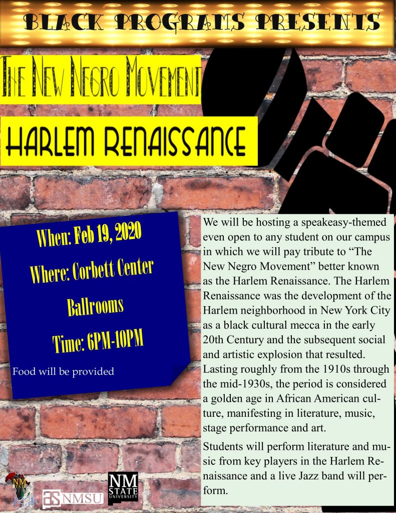 Flyer for the New Negro Movement Harlem Renaissance event. 