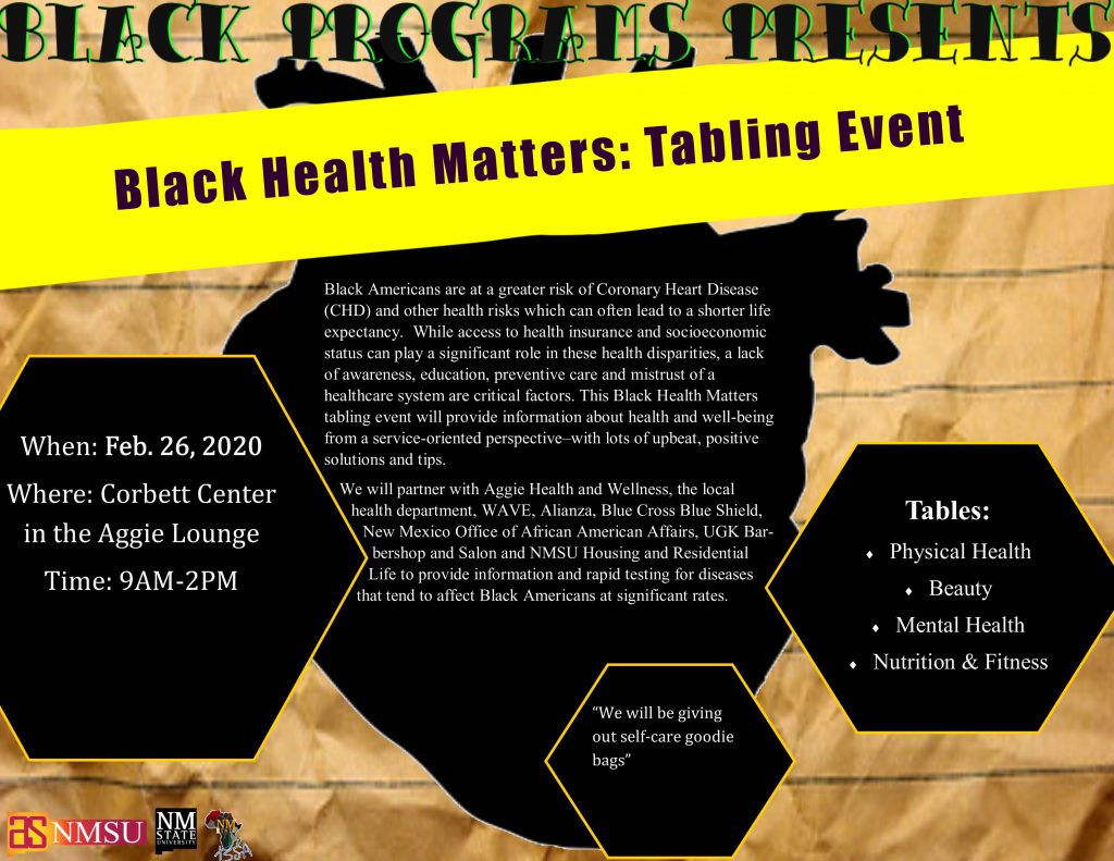 Flyer for Black Health matters tabling event